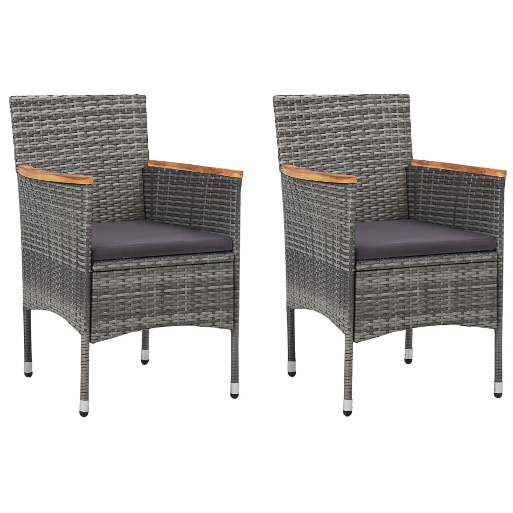 3 Piece Bistro Set Poly Rattan and Tempered Glass Grey