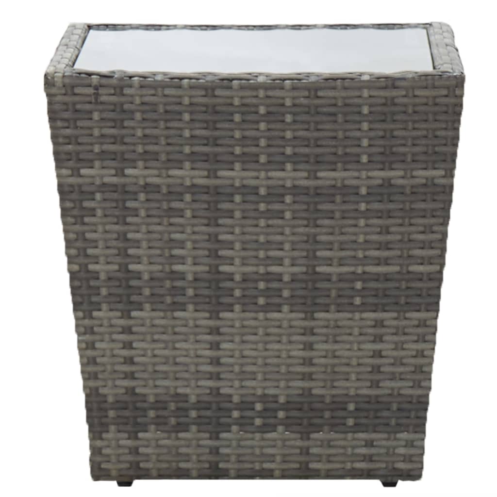 3 Piece Bistro Set Poly Rattan and Tempered Glass Grey