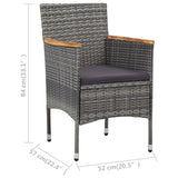 3 Piece Bistro Set Poly Rattan and Tempered Glass Grey - Extra Image