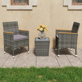 3 Piece Bistro Set Poly Rattan and Tempered Glass Grey