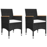 3 Piece Bistro Set Poly Rattan and Acacia Wood Black - Side View