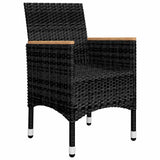 3 Piece Bistro Set Poly Rattan and Acacia Wood Black - Rear View