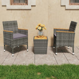 3 Piece Bistro Set Poly Rattan and Acacia Wood Grey