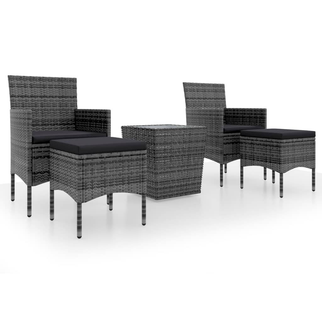 5 Piece Garden Bistro Set Poly Rattan and Tempered Glass Grey