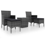 5 Piece Garden Bistro Set Poly Rattan and Tempered Glass Grey - Front View