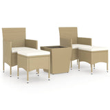 5 Piece Garden Bistro Set Poly Rattan and Tempered Glass Beige