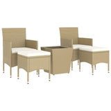 5 Piece Garden Bistro Set Poly Rattan and Tempered Glass Beige