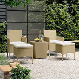5 Piece Garden Bistro Set Poly Rattan and Tempered Glass Beige