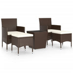 5 Piece Garden Bistro Set Poly Rattan and Tempered Glass Brown