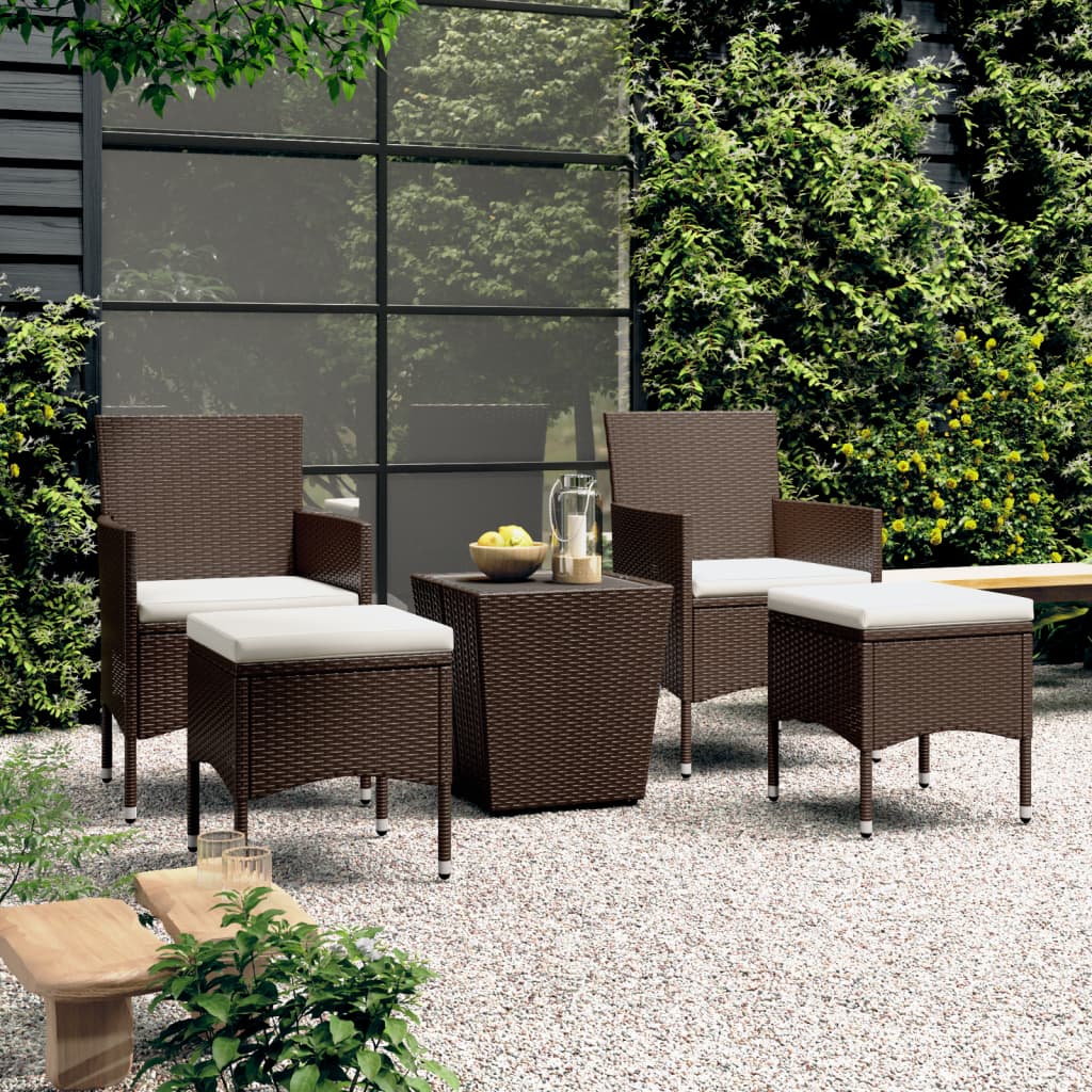 5 Piece Garden Bistro Set Poly Rattan and Tempered Glass Brown