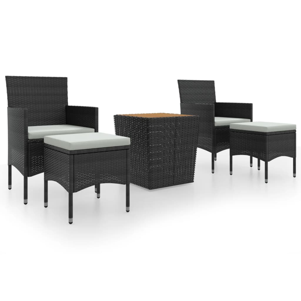 5 Piece Garden Bistro Set Poly Rattan & Solid Acacia Wood Black