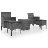 5 Piece Garden Bistro Set Poly Rattan & Solid Acacia Wood Grey - Front View