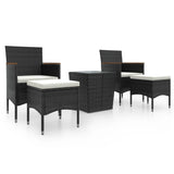 5 Piece Garden Bistro Set Poly Rattan and Tempered Glass Black