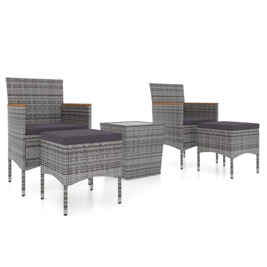 5 Piece Garden Bistro Set Poly Rattan and Tempered Glass Grey
