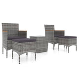 5 Piece Garden Bistro Set Poly Rattan and Tempered Glass Grey