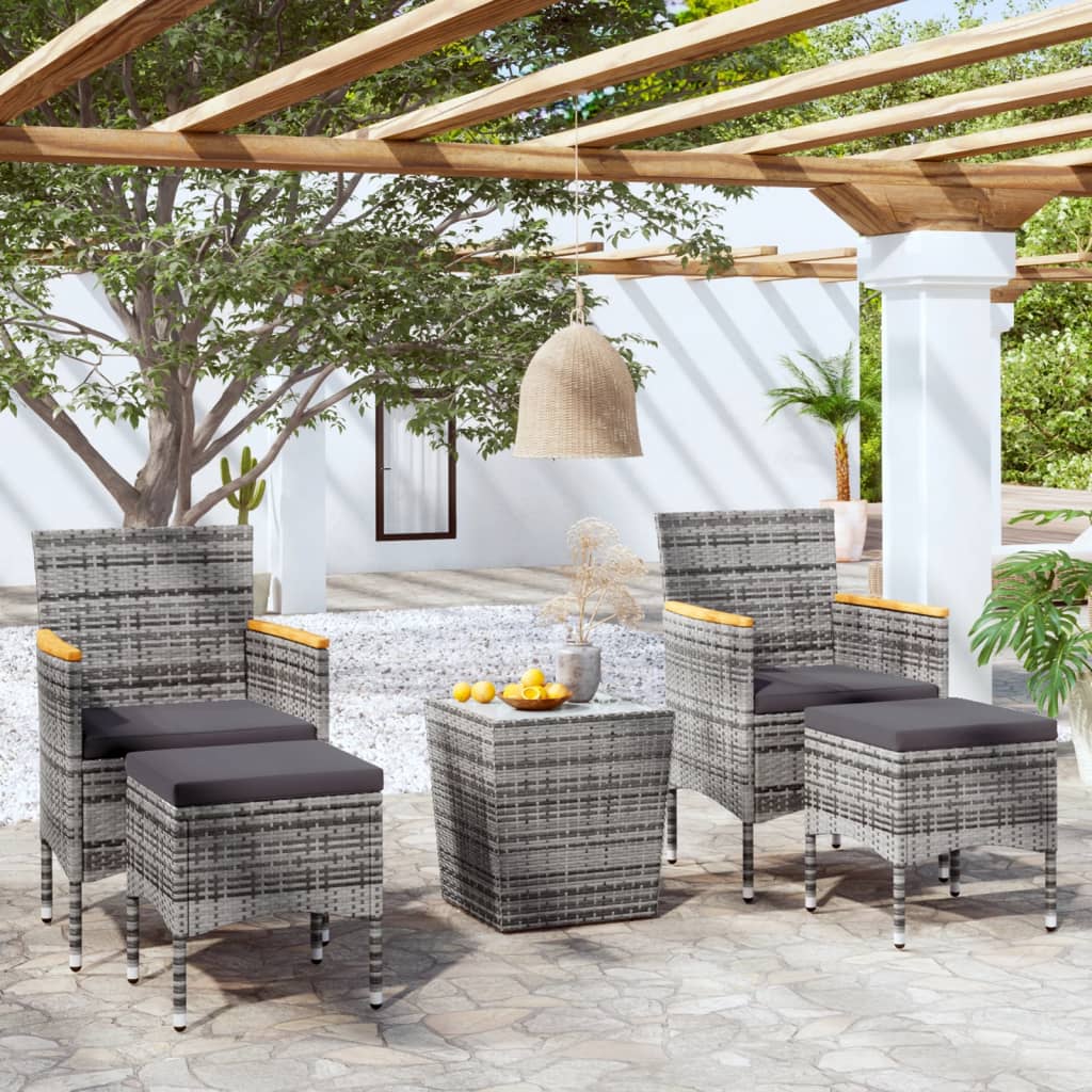 5 Piece Garden Bistro Set Poly Rattan and Tempered Glass Grey