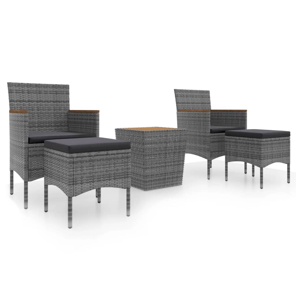 5 Piece Garden Bistro Set Poly Rattan & Solid Acacia Wood Grey