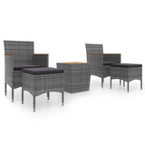 5 Piece Garden Bistro Set Poly Rattan & Solid Acacia Wood Grey