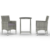 3 Piece Garden Bistro Set Poly Rattan and Tempered Glass Grey - Front View
