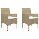 3 Piece Garden Bistro Set Poly Rattan and Tempered Glass Beige