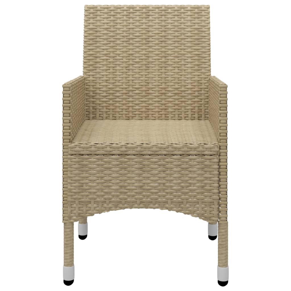 3 Piece Garden Bistro Set Poly Rattan and Tempered Glass Beige