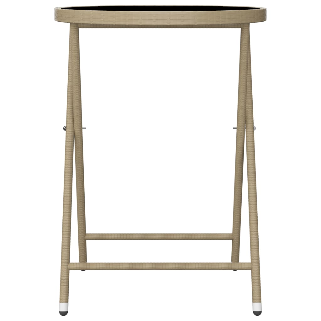 3 Piece Garden Bistro Set Poly Rattan and Tempered Glass Beige