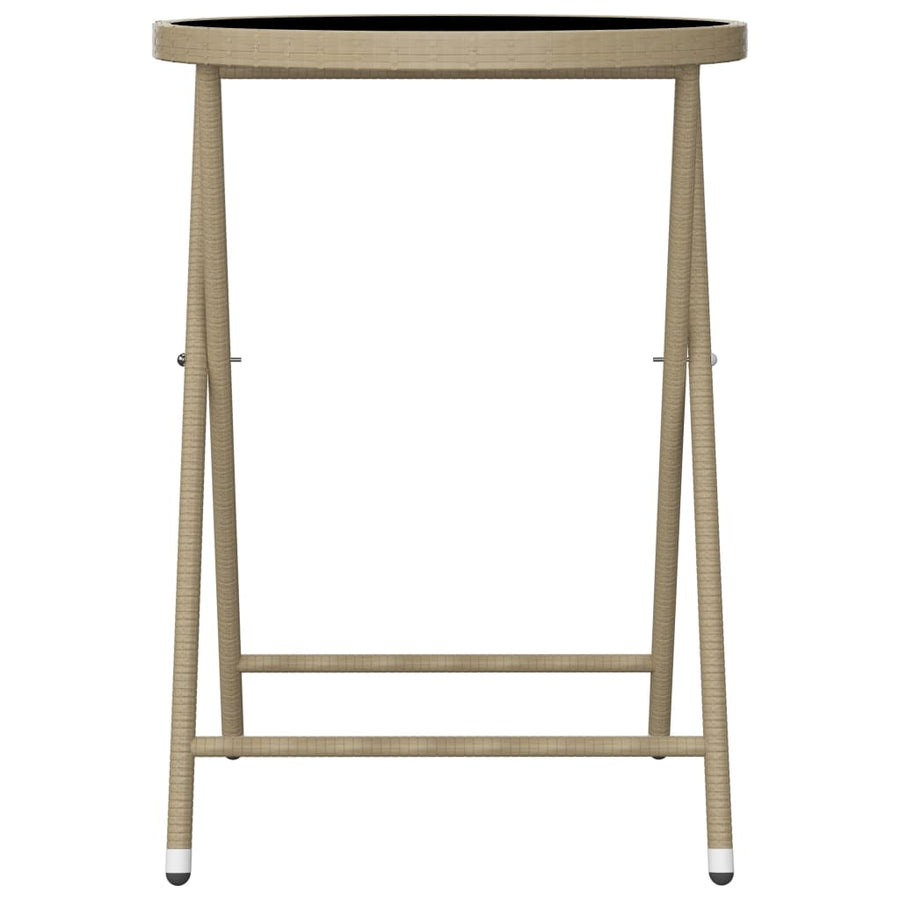 3 Piece Garden Bistro Set Poly Rattan and Tempered Glass Beige