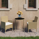3 Piece Garden Bistro Set Poly Rattan and Tempered Glass Beige