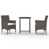 3 Piece Garden Bistro Set Poly Rattan and Tempered Glass Brown - Front View