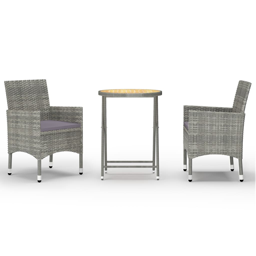 3 Piece Garden Bistro Set Poly Rattan and Acacia Wood Grey