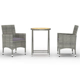 3 Piece Garden Bistro Set Poly Rattan and Acacia Wood Grey