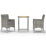 3 Piece Garden Bistro Set Poly Rattan and Acacia Wood Grey