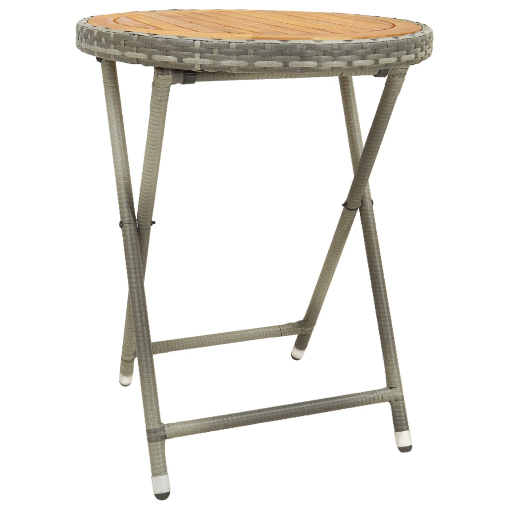3 Piece Garden Bistro Set Poly Rattan and Acacia Wood Grey