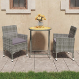 3 Piece Garden Bistro Set Poly Rattan and Acacia Wood Grey