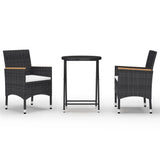 3 Piece Garden Bistro Set Poly Rattan and Tempered Glass Black