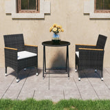 3 Piece Garden Bistro Set Poly Rattan and Tempered Glass Black