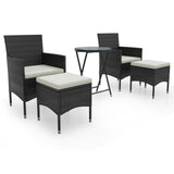 5 Piece Garden Bistro Set Poly Rattan and Tempered Glass Black - Front View