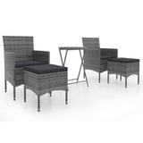 5 Piece Garden Bistro Set Poly Rattan and Tempered Glass Grey - Front View