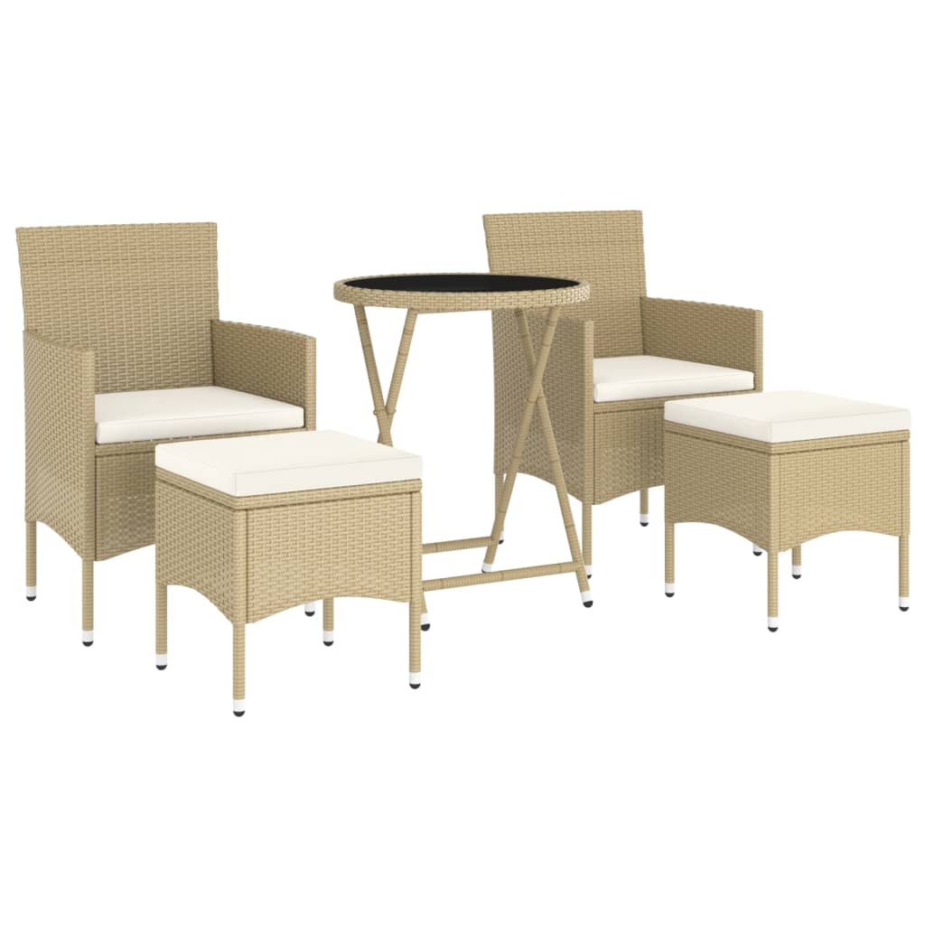 5 Piece Garden Bistro Set Poly Rattan and Tempered Glass Beige