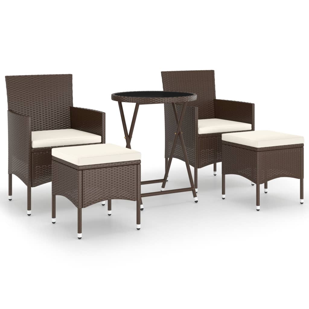 5 Piece Garden Bistro Set Poly Rattan and Tempered Glass Brown