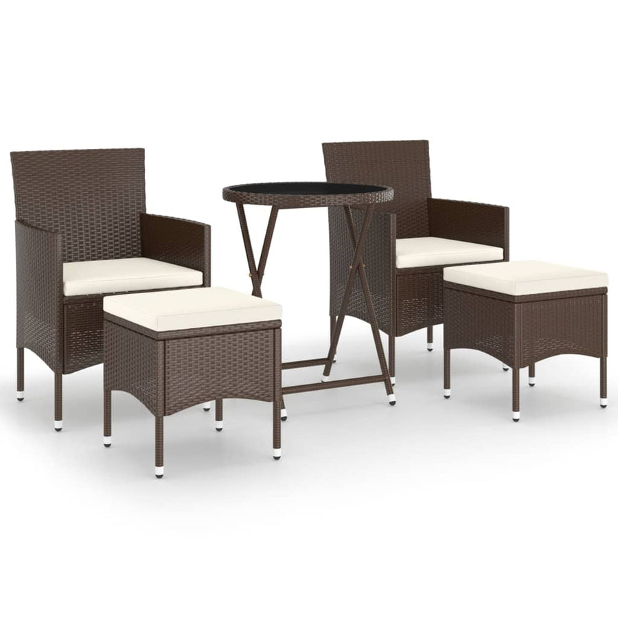 5 Piece Garden Bistro Set Poly Rattan and Tempered Glass Brown