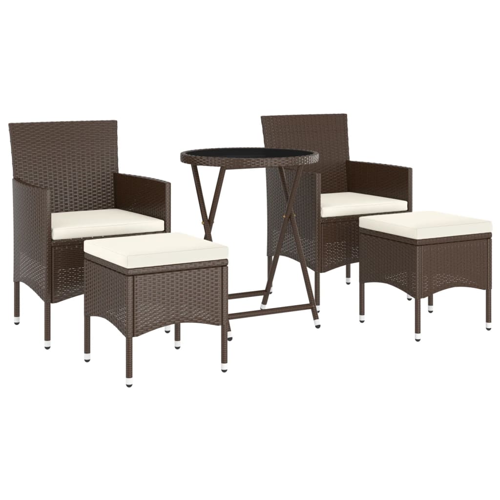 5 Piece Garden Bistro Set Poly Rattan and Tempered Glass Brown