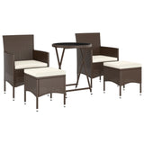 5 Piece Garden Bistro Set Poly Rattan and Tempered Glass Brown