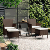 5 Piece Garden Bistro Set Poly Rattan and Tempered Glass Brown