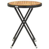 5 Piece Garden Bistro Set Poly Rattan & Solid Acacia Wood Black - Low Angle