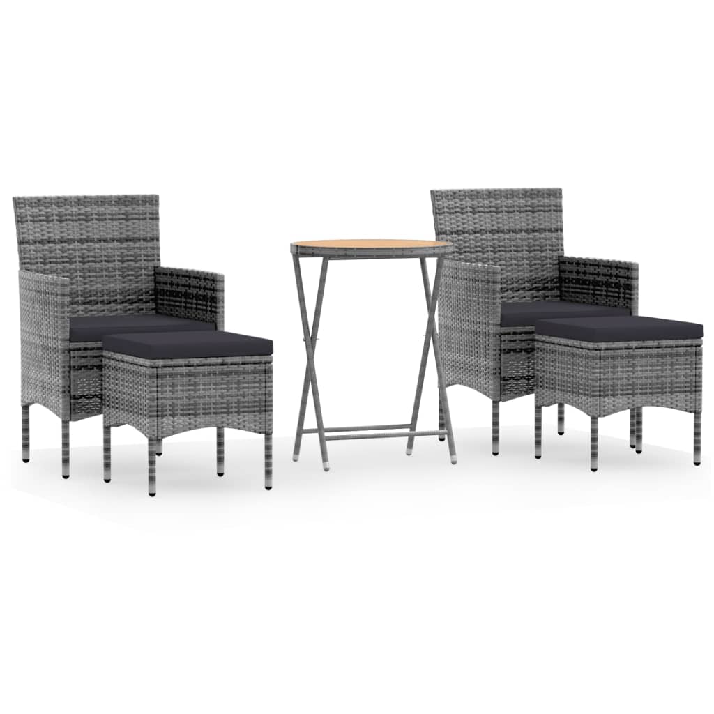 5 Piece Garden Bistro Set Poly Rattan & Solid Acacia Wood Grey