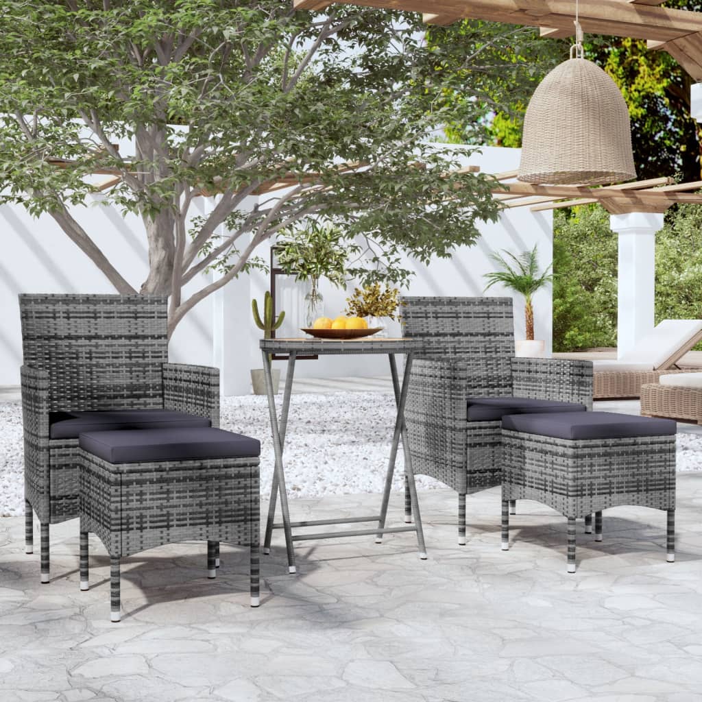 5 Piece Garden Bistro Set Poly Rattan & Solid Acacia Wood Grey