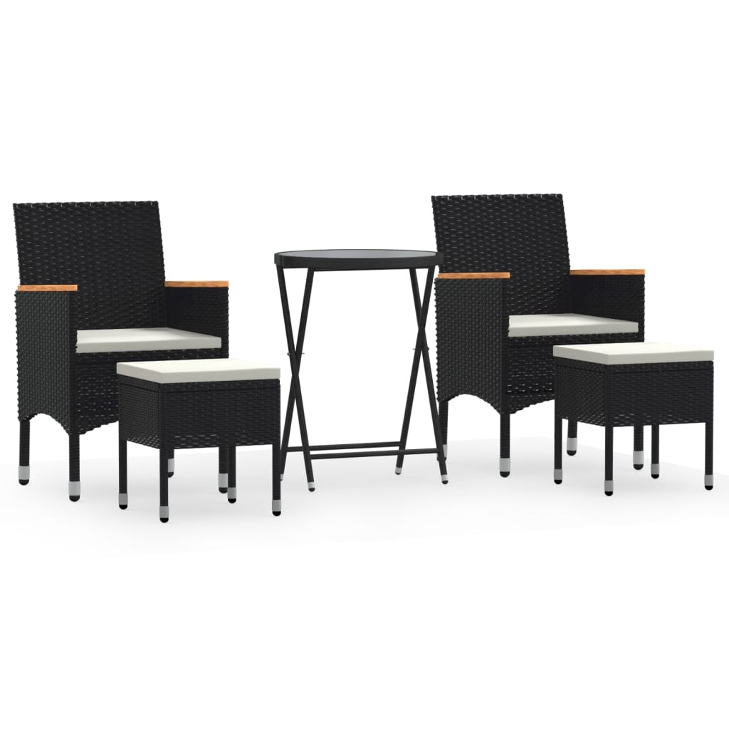 5 Piece Garden Bistro Set Poly Rattan and Tempered Glass Black