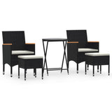 5 Piece Garden Bistro Set Poly Rattan and Tempered Glass Black