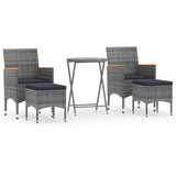 5 Piece Garden Bistro Set Poly Rattan and Tempered Glass Grey - Front View
